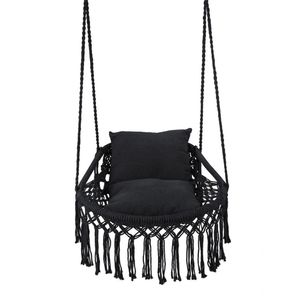 Black Boho Macrame Hanging Swing Chair 2 Padded Cushions 330LBS Capacity <b>Hammock</b> for Indoor/Outdoor Bedroom Patio for Exterior - Product Image 5