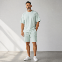 Ensemble de shorts décontractés pour hommes, couleur unie, 100 % coton jersey, séchage rapide, tricoté, logo personnalisé, ensemble jumeau, collection été 2026, vente en gros
