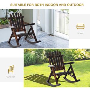 Sedia a dondolo Adirondack rustica singola con seduta a doghe e schienale alto, pieghevole per patio o giardino - Product Image 4