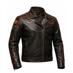 Chaqueta de Cuero Genuino de Primera Calidad para Hombre con Parche Bordado Personalizado, Diseño de Alta Demanda - Product Image 5