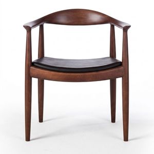 Silla de Comedor de Madera Maciza al por Mayor con Asiento de Cuero PU, Sillón con Acabado en Nogal para Restaurante, Hotel y Mobiliario Comercial - Product Image 1