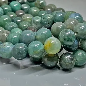 Natural Moss Agate Smooth Round AA Grade Gemstone Beads <b>Stretch</b> <b>Bracelet</b> Healing Jewelry Wholesale - Product Image 5