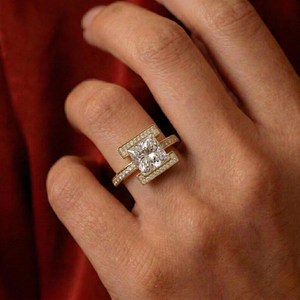 Bague de promesse en diamant taille princesse 3,00 carats de haute qualité, cultivé en laboratoire, or massif 14 carats, cadeau surprise pour fête, mariage, unisexe - Product Image 6