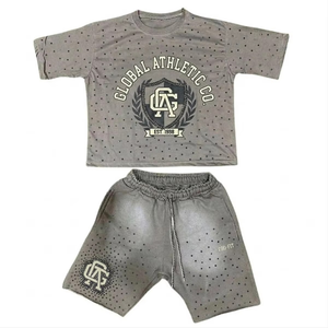 Impression de logo personnalisé, ensemble deux pièces en coton pour homme, streetwear été, t-shirts et shorts imprimés sur toute la surface pour homme - Product Image 2