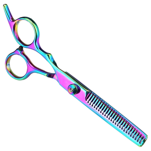 Tijeras de Entresacar Rainbow de 6 Pulgadas, Acero Inoxidable, Punta Redonda, 28 Dientes, para Diestros, Herramientas de Peluquería, Tijeras Texturizadoras de Mango Largo - Product Image 2