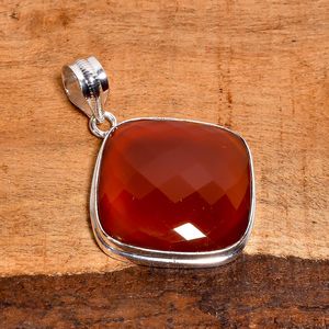 Collier pendentif en cornaline, argent sterling 925, pierre précieuse taille coussin, bijoux faits main, cadeau pour femme - Product Image 3