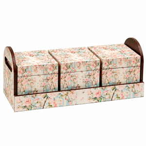 Handcrafted Bohemian Floral Printed Wooden Multifunctional Jewelry Organizer with <b>3</b> <b>Storage</b> Boxes & Decorative Stand - Product Image 3