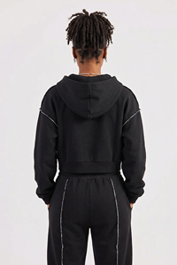 Women's Winter Wear Crop Hoodie Outer <b>Distressed</b> Fleece Cotton Zipper Hood Ladies Customized Front Chenille Embroidery Crop <b>Top</b> - Product Image 2