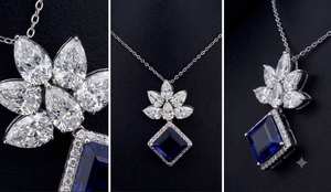 Collar con Colgante de Flor de Diamante Shivay Star, Zirconia Azul, Oro Sólido de 10K, Cadena de Serpiente Chapada en Rodio, para Mujer - Product Image 4