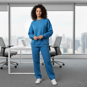 Ensemble de survêtement pour femme 100% coton, tendance et unique, pour l'hiver, avec logo brodé et sérigraphié personnalisé, style hip-hop ample, 2 pièces - Product Image 5