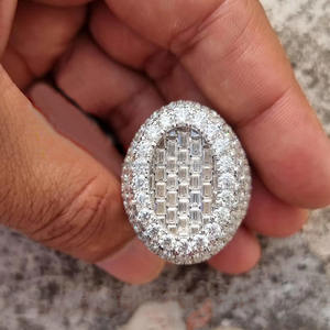 Premium Hip Hop Style Rhodium Plated 925 Sterling <b>Silver</b> Cluster Moissanite <b>Ring</b> for <b>Men</b> Women Unisex Wedding Engagement Gift - Product Image 2