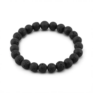 Bracelet extensible en pierre de lave naturelle, perles rondes de 8 mm, tendance, unisexe, certifié par un tiers, vente en gros - Product Image 4