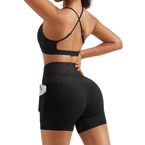 Ensemble 2 pièces haut et short de yoga taille haute pour femme, en tissu doux Spandex/Nylon, respirant, anti-humidité, anti-bactérien, séchage rapide - Product Image 3