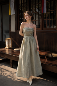 Elegante Vestido de Sirena Moderno con Pliegues, de Algodón Ecológico Transpirable, con Tirantes Finos y Espalda Descubierta, Fruncido, para Mujer - Product Image 1