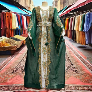 2026 Magnifique Kaftan Vert Modeste pour Femmes Musulmanes KSA Émirats Arabes Unis, Perlé et Pailleté, Fait Main, en Polyester Respirant, Longueur Ras du Sol, Col en V - Product Image 3