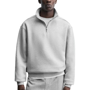 Sweat-shirt décontracté unisexe à demi-zip, col montant, en coton uni, style streetwear - Product Image 1