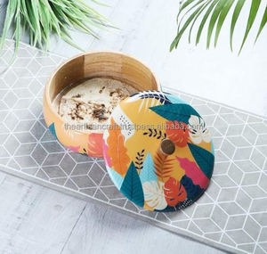 Yellow Blue Handcrafted <b>Wooden</b> Roti <b>Box</b> Printed <b>Lid</b> Floral Design Durable Eco-Friendly Multifunction Party Kitchen Serving - Product Image 2