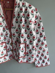 <b>Quilted</b> Floral Cotton <b>Jacket</b> Women's Autumn Long Sleeve Button Closure Red White <b>Pattern</b> Embroidered Coat gift for her - Product Image 3