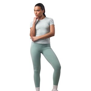Legging femme vert sauge à détails de coutures, taille haute, extensible, pour l'entraînement, pantalon de fitness sculptant, vêtements de sport et de gym - Product Image 1