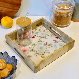 Bandeja Decorativa Rectangular de Lujo con Diseño Floral, Bandeja de Servicio de Madera de Mango Artesanal al por Mayor para Pedidos al por Mayor - Product Image 5