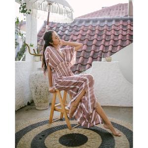 Women's <b>Boho</b> Plaid V-Neck Maxi Dress Casual Loose Beach Summer Long 100% Cotton Batwing Sleeves Eco-Friendly - Product Image 5