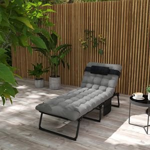 Sdraio Grigia Regolabile con Tasca Portariviste, Sedia da Spiaggia Pieghevole - Product Image 2