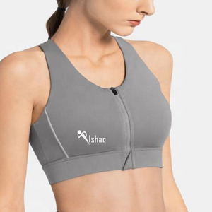 Ishaq Women's <b>Blue</b> High Support Racerback Sports <b>Bra</b> Zip Front Design Seamless Spandex/Nylon Material for Yoga Running Fitness - Product Image 4