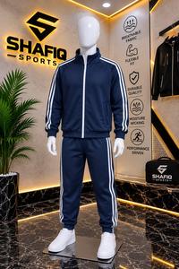 Shafiq Unisex Navy Blue Tracksuit Set Full Sleeve Zipper Sporty Casual Athletic Wear Solid Color Breathable Polyester Winter - Product Image 3