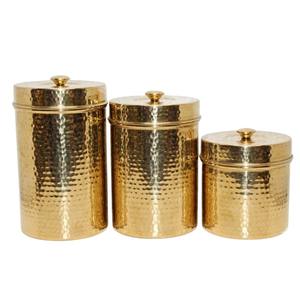 Great Quality Hammered Canister Set Of 3 Gold <b>Kitchen</b> <b>Storage</b> Jars For Tea Coffee Sugar Decorative Metal Containers With Lids - Product Image 3