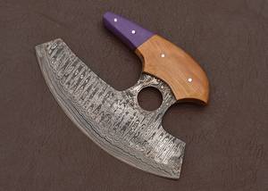 Couteau Ulu artisanal en carbone avec manche en bois – Couteau de chef premium à lame oscillante pour l'extérieur - Product Image 2