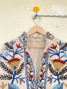 Veste kimono en velours de coton 100% faite à la main |   Hiver Automne Respirant Écologique Anti-Plis Matelassé Col Rond Bohème Avant - Product Image 2