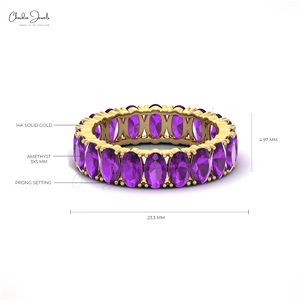 Anillo de Eternidad Completo de Oro Sólido de 14k con Banda de Amatista Natural de Corte Ovalado de 5x3mm, Venta al por Mayor de Productos a Granel - Product Image 4