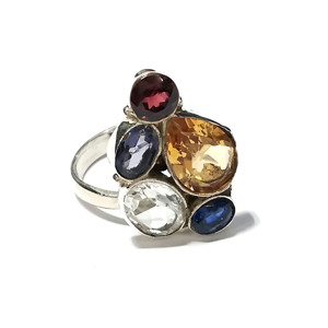 KGN SILVER JEWELLERY HOUSE Rainbow Moonstone Prehnite Amethyst Tourmaline Bezel Set 925 Sterling Silver Gemstone <b>Ring</b> Third - Product Image 1