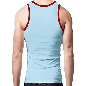 Camiseta sin Mangas Azul Claro para Hombre con Ribete Rojo, Tejida, Cuello Redondo, Transpirable, Color Sólido, Ropa Deportiva Informal - Product Image 3