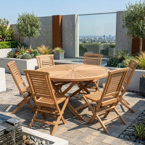 Premium Golden Amber Teak Wood <b>Garden</b> Table <b>Set</b> Space Saving Patio Furniture - Product Image 1