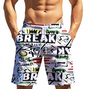 Men's Purple White Letter Print Board Shorts <b>Mid</b> Waist Drawstring Quick Dry Casual Swim Trunks - Product Image 2