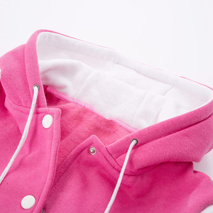 Veste universitaire à capuche pour femme, rose et blanc, à blocs de couleur, manches longues, fermeture éclair, respirante, style preppy, en laine/polyester, manteau d'hiver - Product Image 3