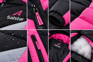 Manteau matelassé long à capuche noir et rose pour femme Salstar, avec blocs de couleur, fermeture éclair, veste d'hiver, personnalisable avec vos logos de marque - Product Image 5