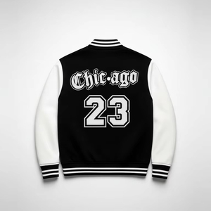 OEM Custom Embroidered Men's Varsity Jacket Stand Collar <b>Wool</b>/Polyester Casual Winter 100% Cotton Shell Material - Product Image 6
