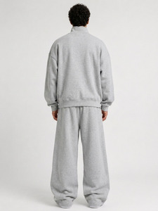 Custom Chenille Patch Embroidered Turtleneck <b>Sweatshirt</b> Men <b>Grey</b> Oversized Hoodies Baggy Joggers Heavyweight Fleece Unisex - Product Image 3