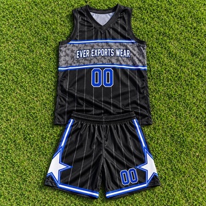 Service OEM, logo personnalisé, style unique, uniforme de basket-ball noir et bleu étoilé sur mesure, ensemble de maillot et short de basket-ball, kit d'équipe - Product Image 4