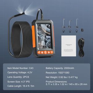 Cámara Endoscópica Industrial de Doble Lente con Pantalla de 4.3 Pulgadas, Inspección 1080P, 8+1 Luces, Zoom 4X, Boroscopio Impermeable IP67 para Uso Industrial - Product Image 4