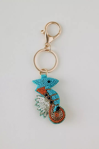 Llavero Artesanal con Cuentas, Temática Animal, Diseño de Pulpo Naranja con Estrellas Azules y Doradas, Accesorio de Lona, Navidad, Año Nuevo Chino - Product Image 2