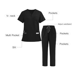 Ensemble de blouses médicales pour hommes, haut à manches courtes et col en V avec poches et pantalon élastique, uniforme d'infirmière, vêtements de travail médicaux - Product Image 3