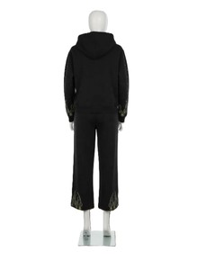 Conjunto Deportivo Negro con Capucha para Mujer, con Estampado de Llamas y Puntos, Cierre de Cremallera en Manga Larga, Pantalones Holgados Casuales, Ropa de Otoño - Product Image 3
