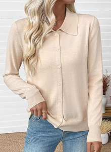 Cárdigan de punto para mujer con apliques de setas, cuello en V, manga farol, suéter informal de otoño - Product Image 5