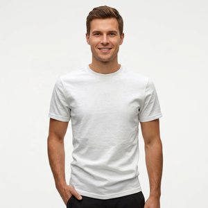 <b>Men's</b> <b>White</b> Short Sleeve O-Neck T-<b>Shirt</b> Regular Fit 100% Cotton Jersey Casual Solid Color Blank Design - Product Image 2