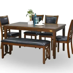 Solid Wood Dining <b>Table</b> <b>Set</b> 6 Seater with <b>Bench</b>, Modern Rectangular Wooden Furniture, Contemporary Kitchen Dining <b>Set</b> for Home - Product Image 1
