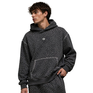 Sweat-shirts personnalisables pour hommes, de haute qualité, entièrement ornés de strass, streetwear délavé, 400 GSM, pull-over OEM, 100% coton épais - Product Image 4