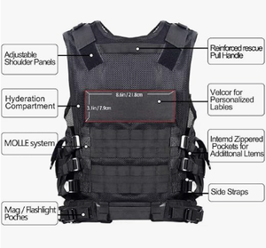 Gilet tactique TRIBON SPORTS TS-TV-014 en nylon noir, bretelles arquées souples, imperméable, poches utilitaires pour la chasse, 21L - Product Image 5